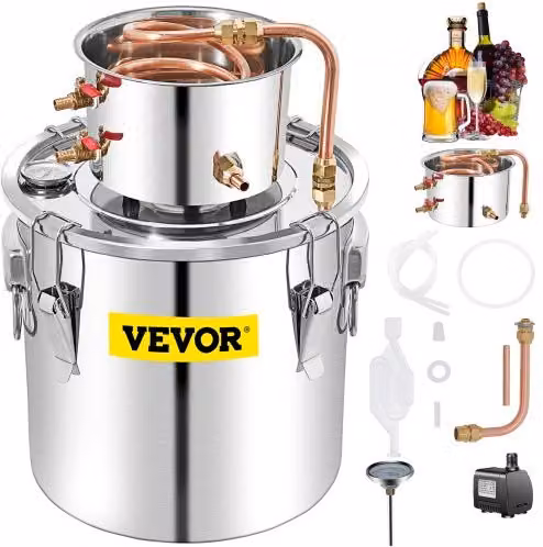 VEVOR Distillatore Alcol con Pompa d'Acqua per Uso Domestico in Acciaio Inox da 50L, Alambicco Distillatore per Vino Liquore Grappa a Casa Uso Domestico con Pompa d'Acqua, Kit per Distillazione Alcol
