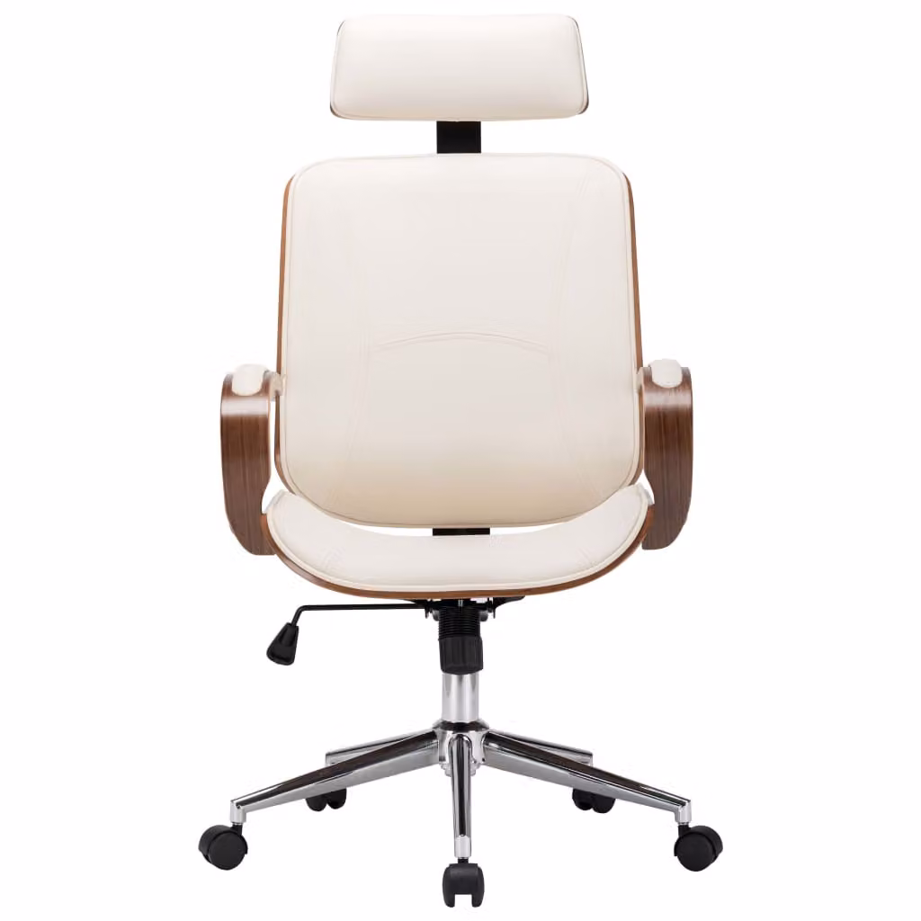 Sedia da ufficio girevole con poggiatesta in ecopelle crema bentwood