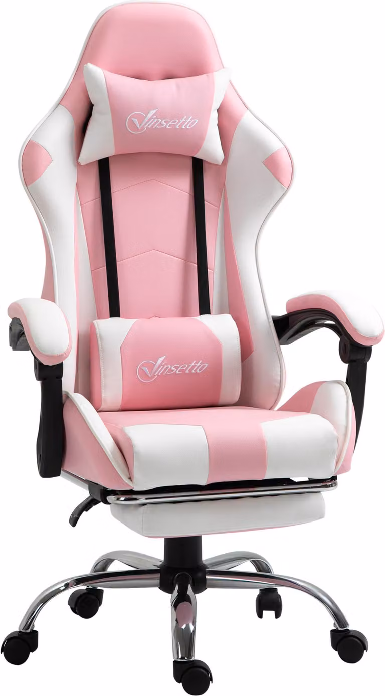 Sedia da gaming, sedia da computer, ergonomica, con poggiatesta, supporto lombare, regolabile in altezza, girevole a 360° - Rosa