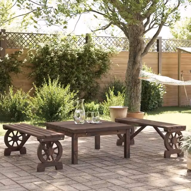 Set di 2 panche da giardino vidaXL in legno massello di abete color marrone – 1
