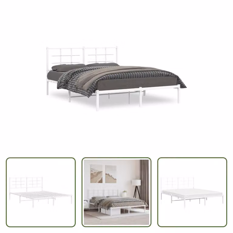 The Living Store Struttura letto con testiera in metallo bianco 160x200 cm