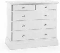 Comò 3+2 cassettoni in legno, Shabby chic colore bianco