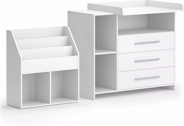 Set per cameretta Oskar Bianco 2 parti, con fasciatoio e libreria Vicco