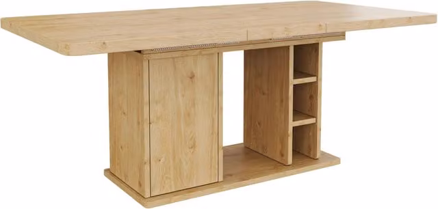 Tavolo da Pranzo Estendibile 140-180x80 cm con Ripiani Portaoggetti, MDF, Colore Quercia, Stile Scandinavo