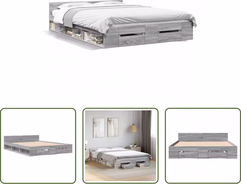 The Living Store Struttura letto con cassetti grigio Sonoma 150x200 cm materiale legno