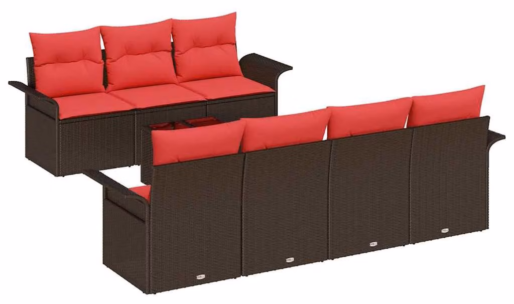 Set Divano da Giardino con cuscino 8 pcs Marrone polyrattan