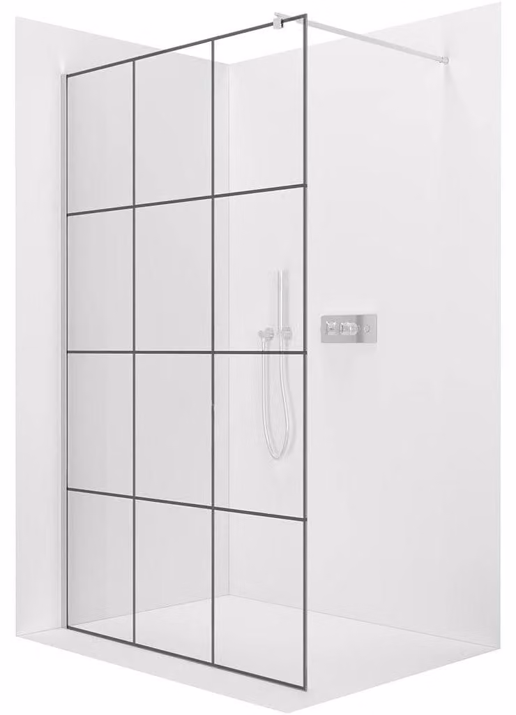 CERANO - Box doccia Walk-in Onyx Round L/P - 8 mm - montante rotondo - cromato, vetro industriale - 160x200 cm
