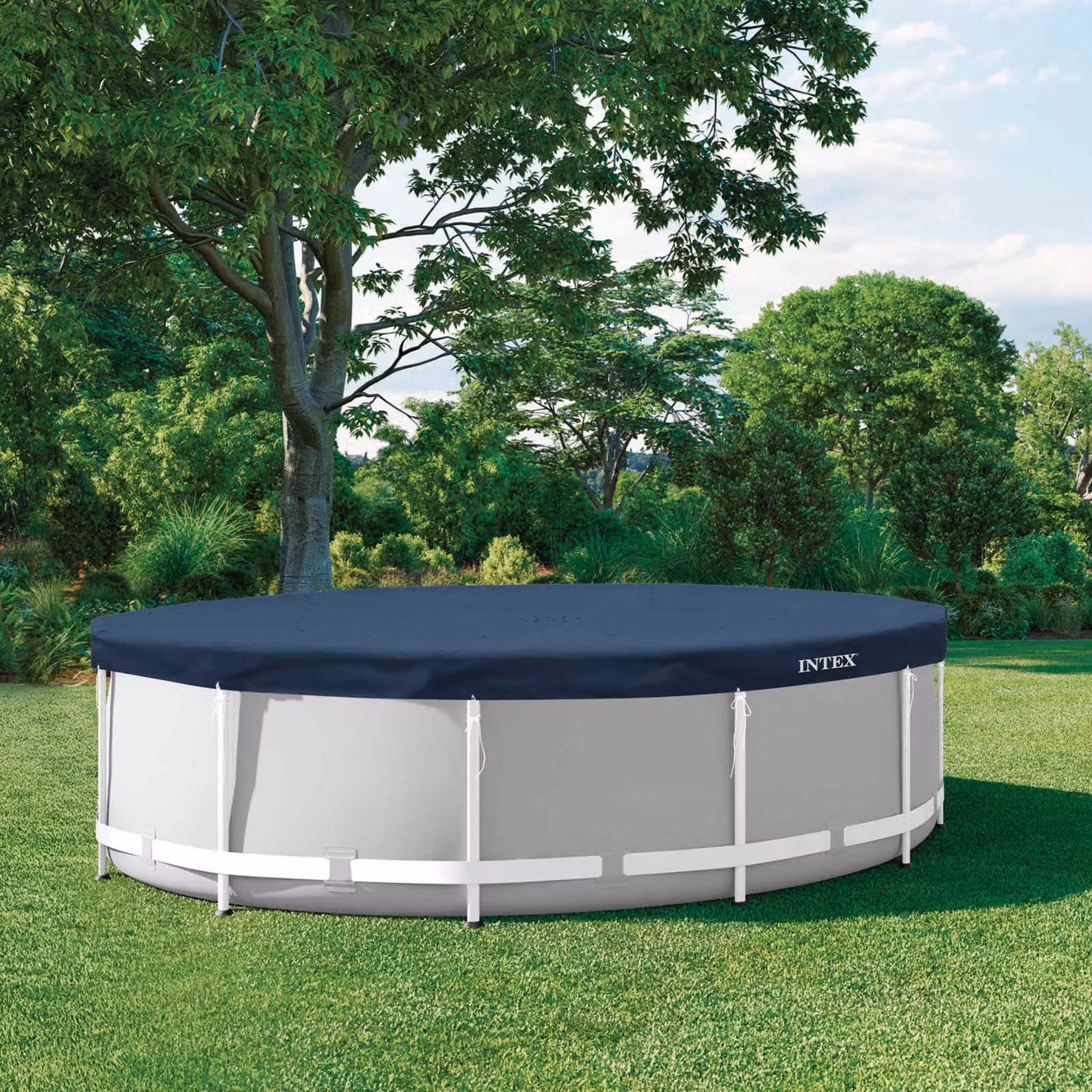 Copertura per piscina rotonda Intex in PVC e PET blu e grigio Ø 366 cm x H 20 cm