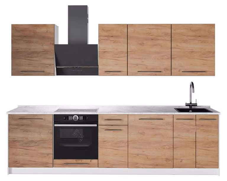 Cucina componibile Vicco Fame-Line Rovere dorato/Bianco 280 cm, PL Marmo, Model 62948