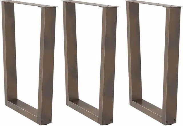 Set di 3 gambe per tavolo da pranzo a V in acciaio inossidabile color argento con piedini regolabili, L: 70 cm, H: 73,3 cm