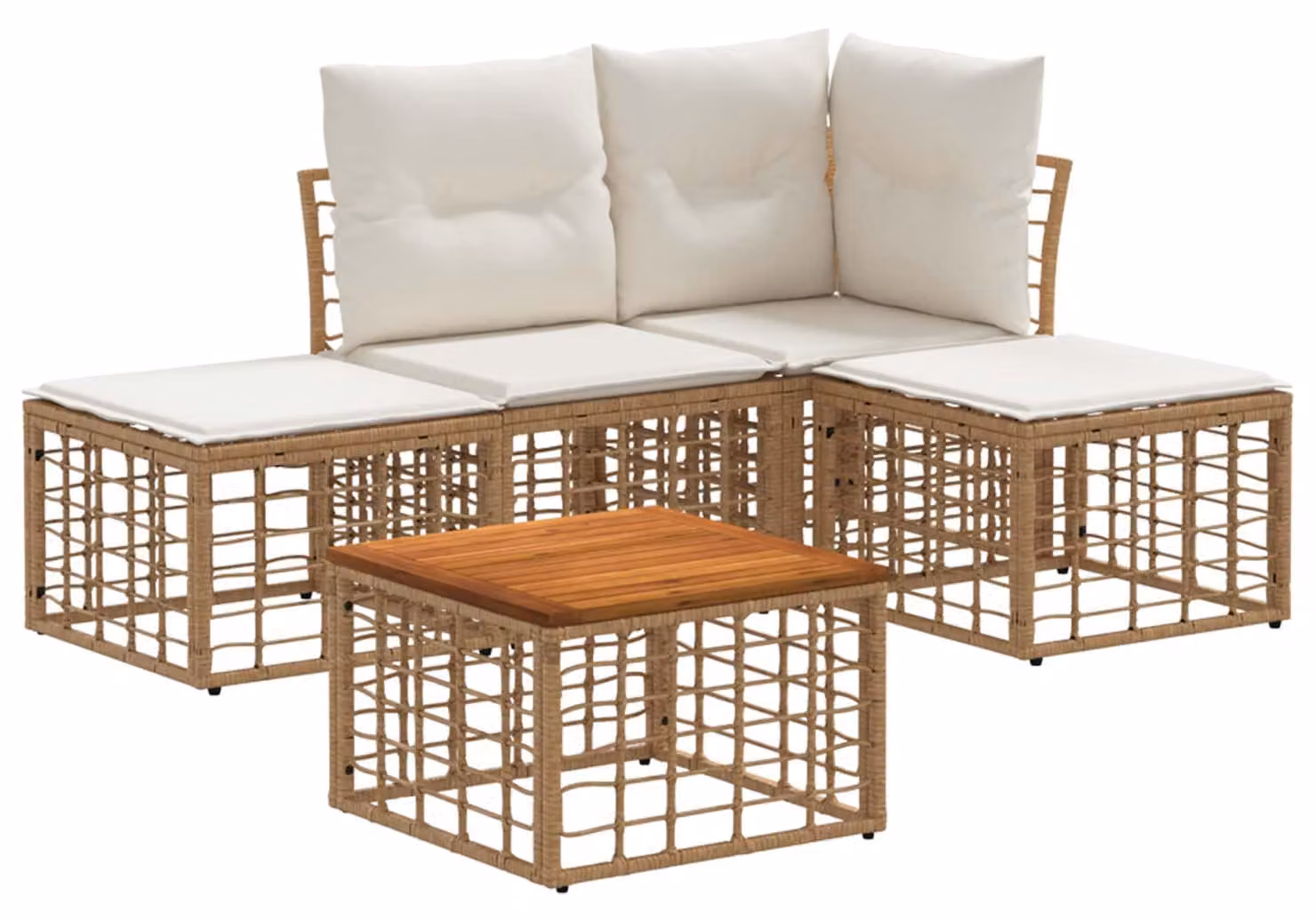 Set di divani da esterno 5 pcs Naturale e Bianco Crema