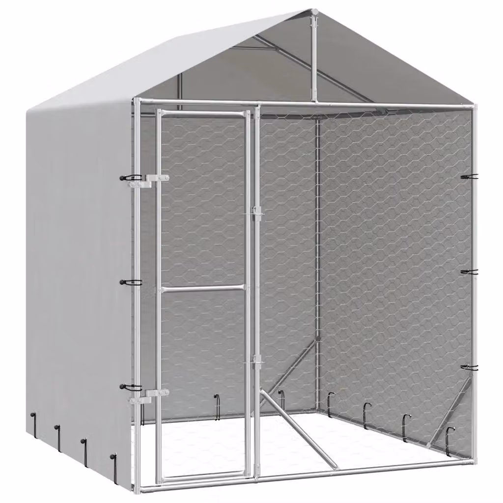 Cuccia per cani da esterno vidaXL in acciaio zincato argento L/P/H: 2 x 2 x 2,5 m – 2