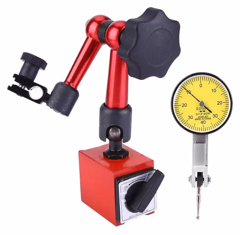 Misuratore di spessore resistente agli urti - Supporto magnetico - Treppiede flessibile - Indicatore di misurazione preciso - Campo di misurazione 0-0,8 mm - Diametro del quadrante 32 mm - Indicatore di misurazione