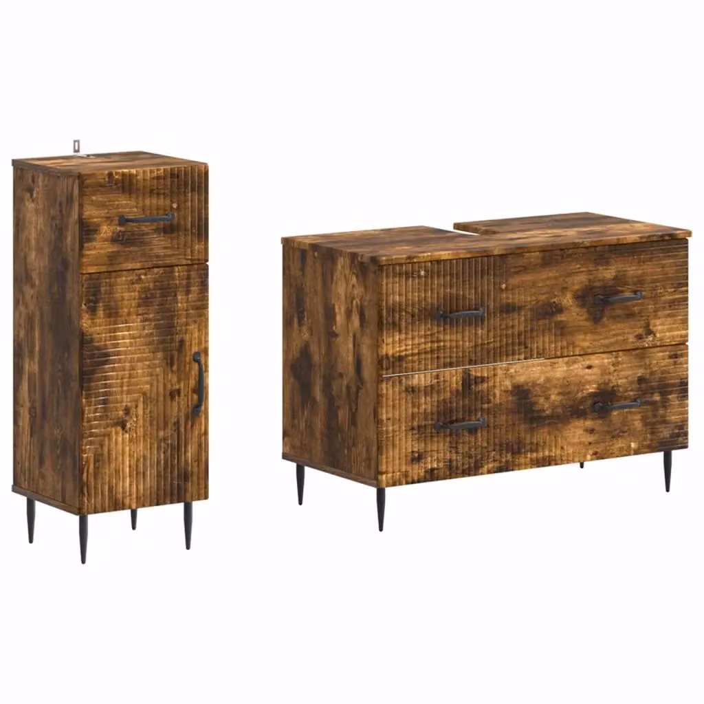 Set di mobili da bagno moderni vidaXL in legno rovere marrone opaco con cassetti e ante, composto da 2 pezzi – 2