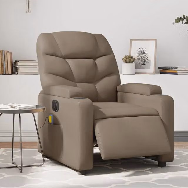 Divano Sedia-Poltrona Reclinabile Massaggio Elettrica Cappuccino Similpelle 418047