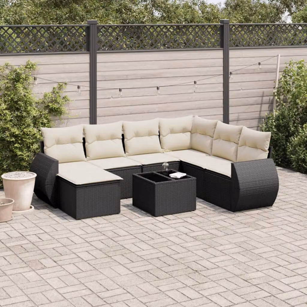 Set di divani da giardino vidaXL in polyrattan nero con 8 pezzi e cuscini inclusi – 1