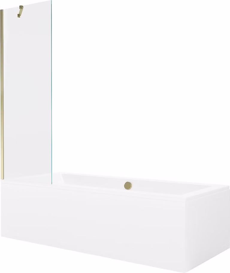 Mexen Cube vasca rettangolare 180 x 80 cm con pannellatura e paravento a 1 anta 60 cm, trasparente, dorato
