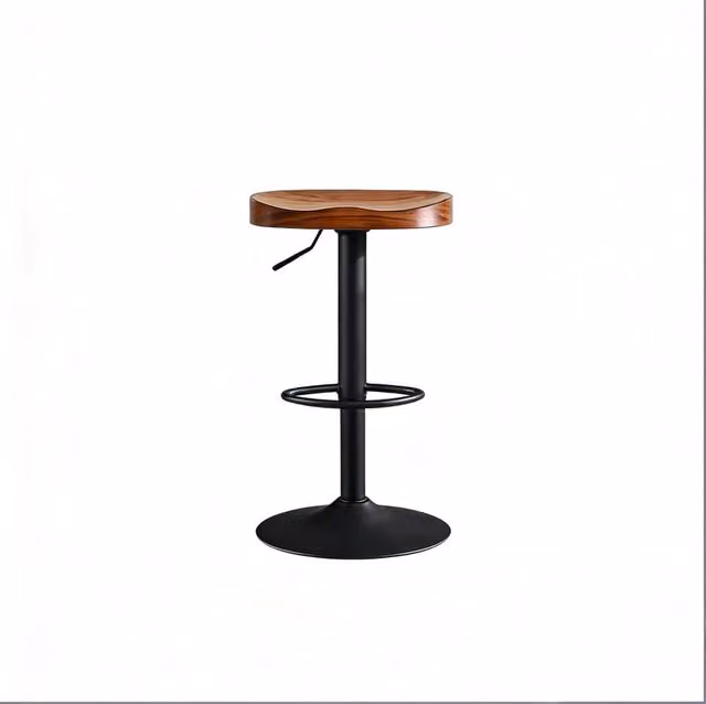 Sgabello da Bar Rustico in Legno Massello di Pino, Regolabile in Altezza e Girevole, Colore Marrone