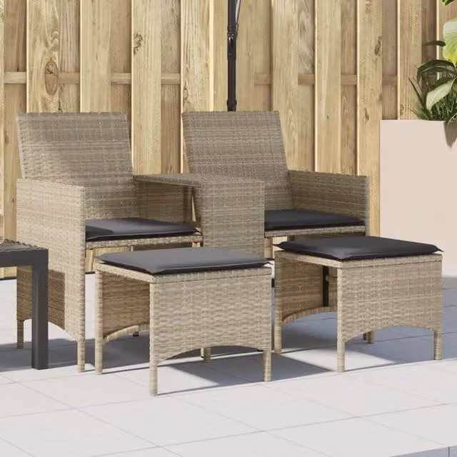 Divano Giardino 2Posti Tavolo Sgabelli Grigio Chiaro Polyrattan 4003895