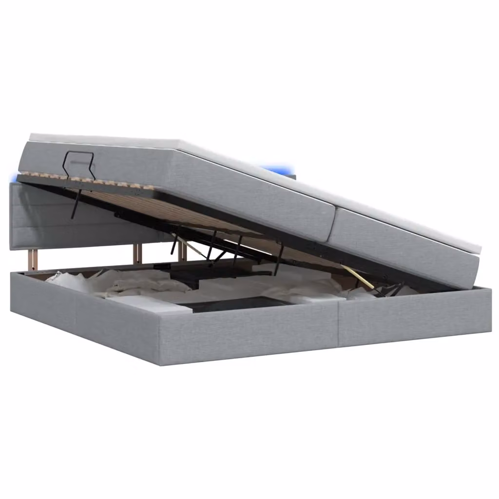 Letto con contenitore e illuminazione LED vidaXL in tessuto Grigio, L/P/H: 200 x 200 x 88 cm – 2