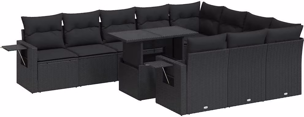 Set Divani da Giardino 11 pz con Cuscini in Polyrattan Nero