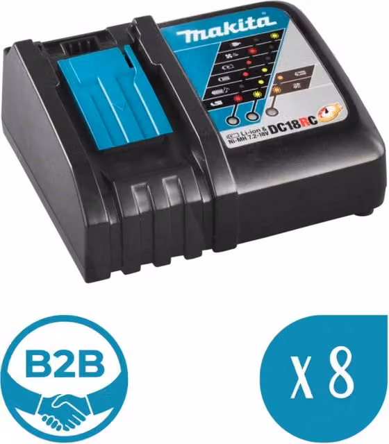 Confezione da 8 caricabatterie Makita DC18RC colore nero