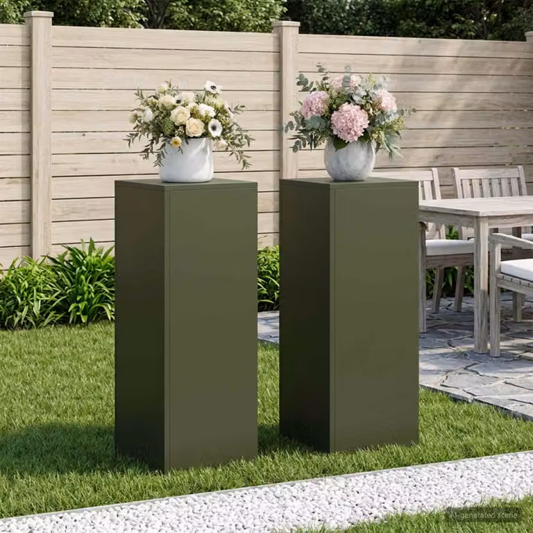 Set di 2 supporti per piante vidaXL in metallo verde opaco, L/P/H: 30 x 30 x 80 cm