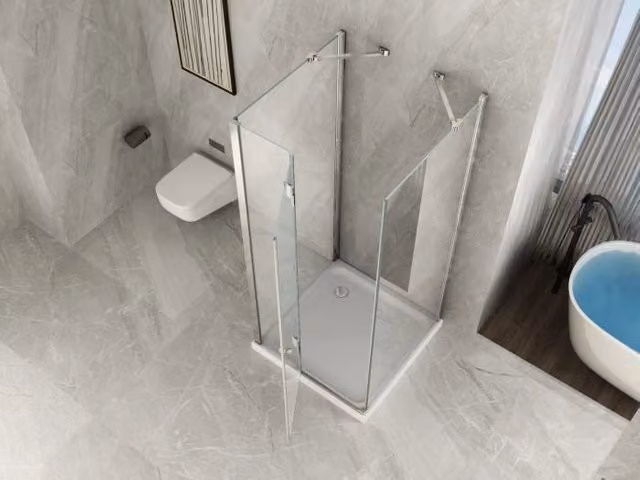 Box doccia Cristallo 8 mm tre lati - due fissi piu' porta battente - Misura: 70 x 100 x 70 x195h