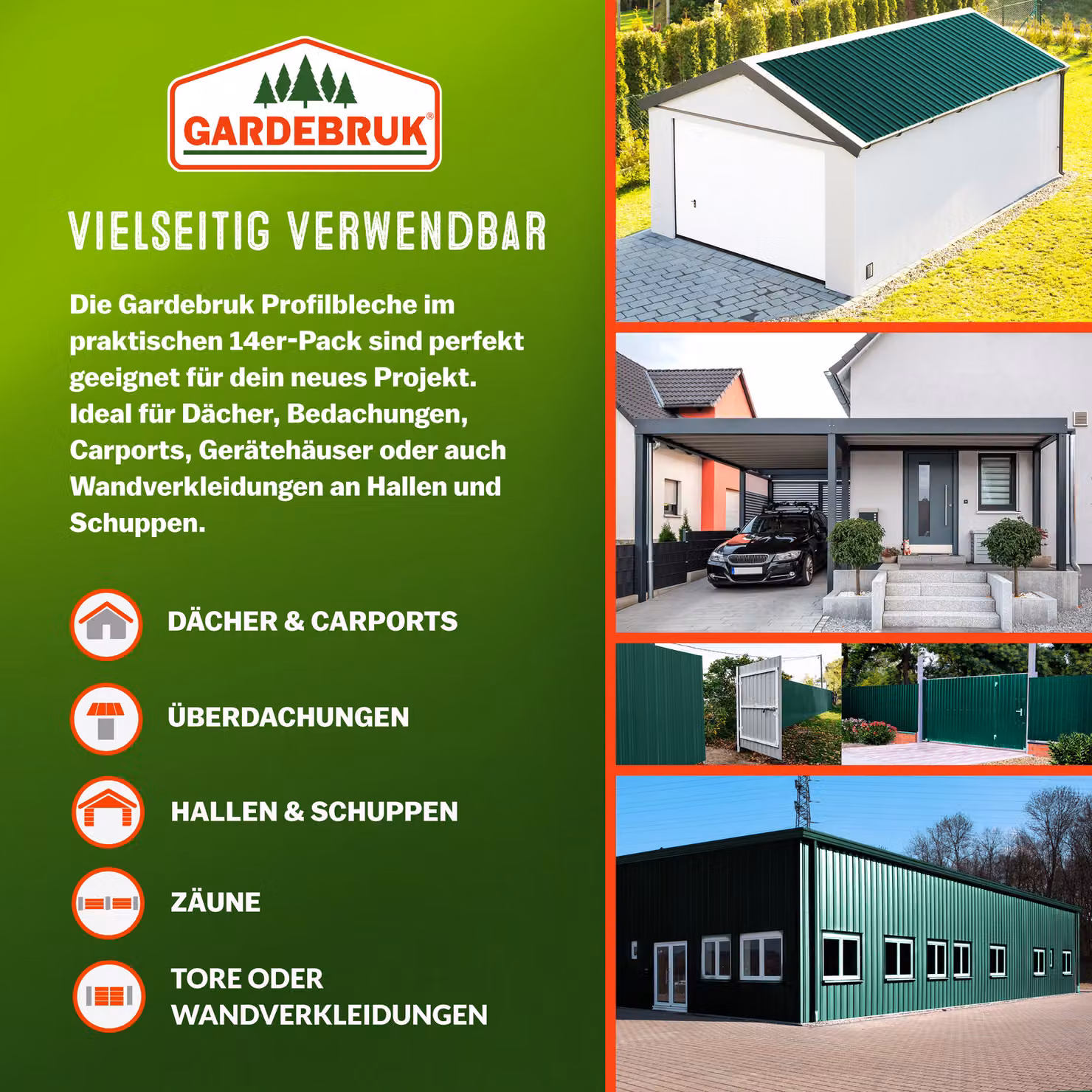 Set da 14 lastre profilate trapezoidali Gardebruk in acciaio zincato colore verde 110x46 cm 7m² – 4