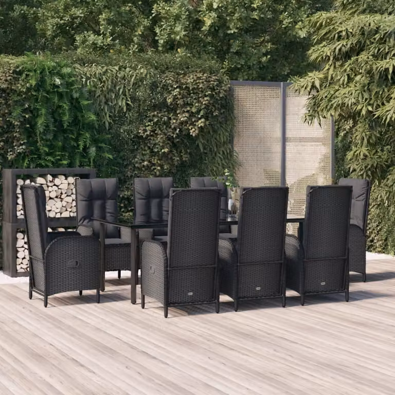 Maison Exclusive - Set da pranzo da giardino 9 pezzi con cuscini in polyrattan nero