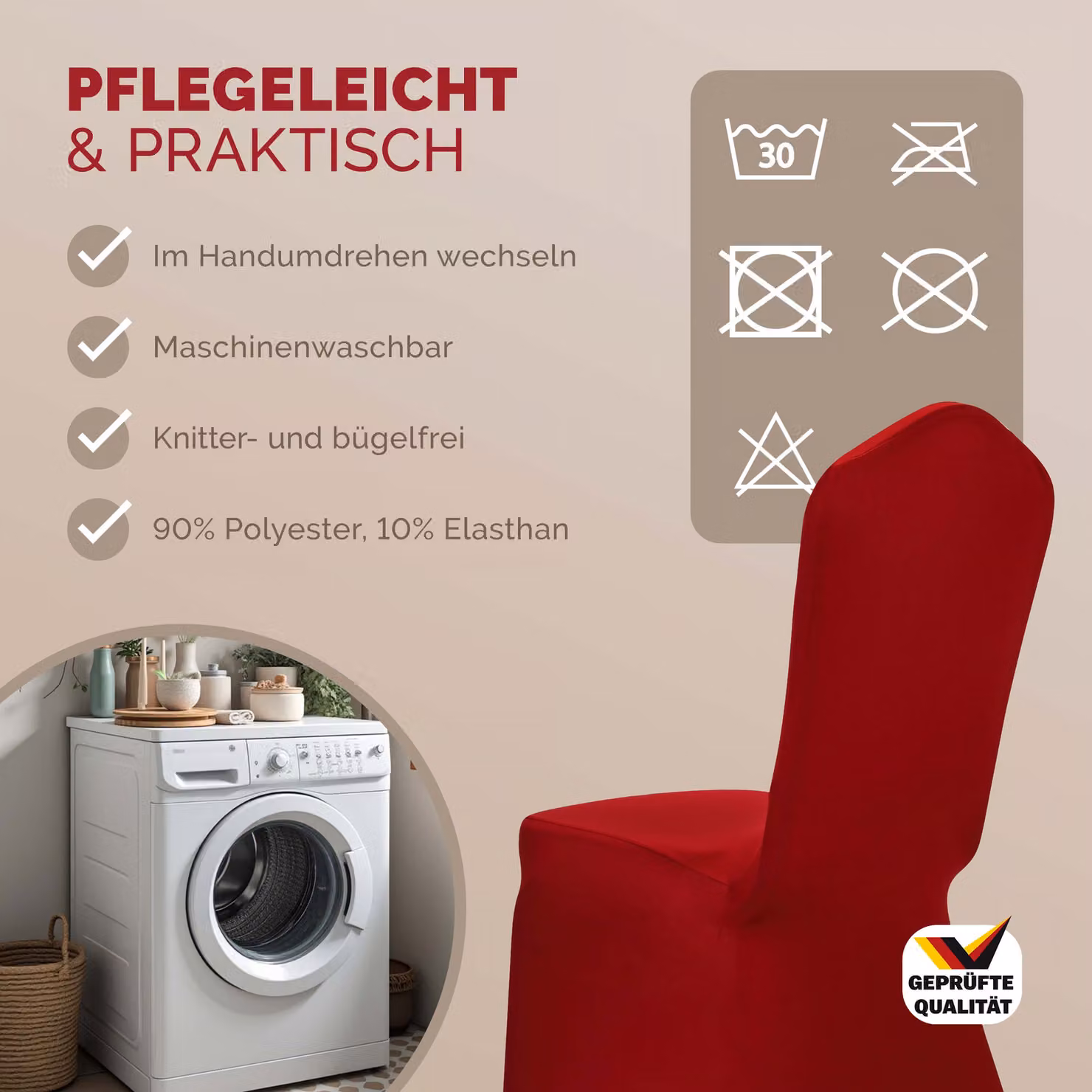 Set di 10 coprisedia Detex in tessuto elasticizzato rosso bordeaux per sedie da pranzo moderne – 4