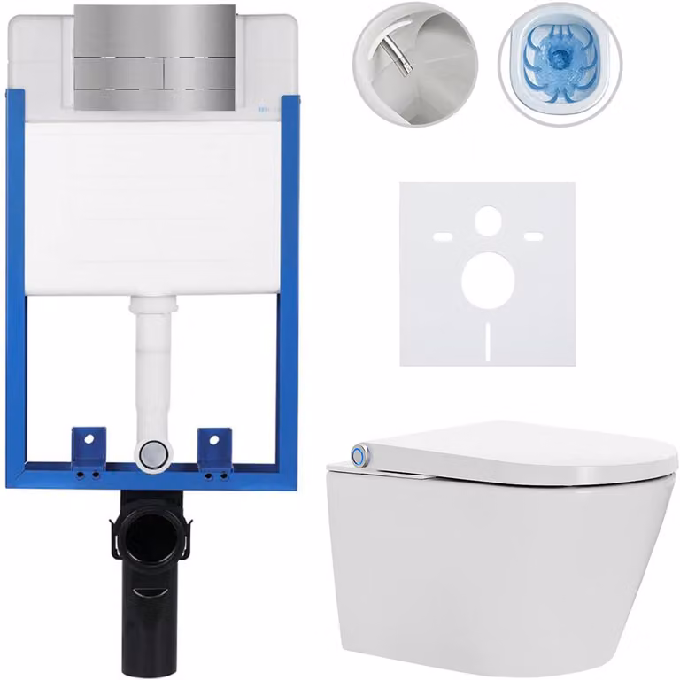Set completo per WC Profi/Cronus Standard - bianco lucido - pulsante per WC modello Line/acciaio inox - da incasso - 59,3x38,4 cm