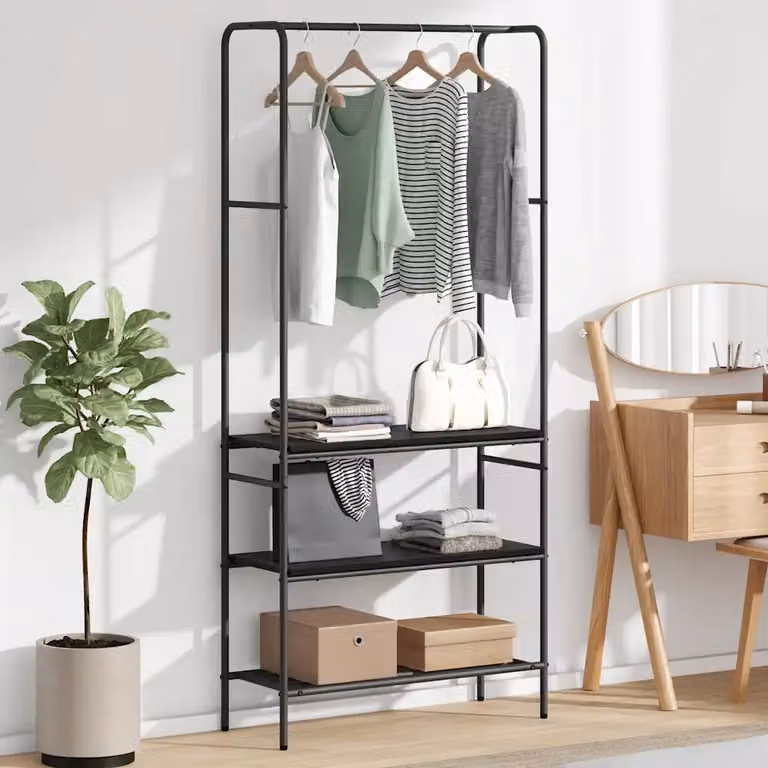 Stendibiancheria vidaXL in legno e metallo, colore nero, L 77 x P 30 x H 171 cm