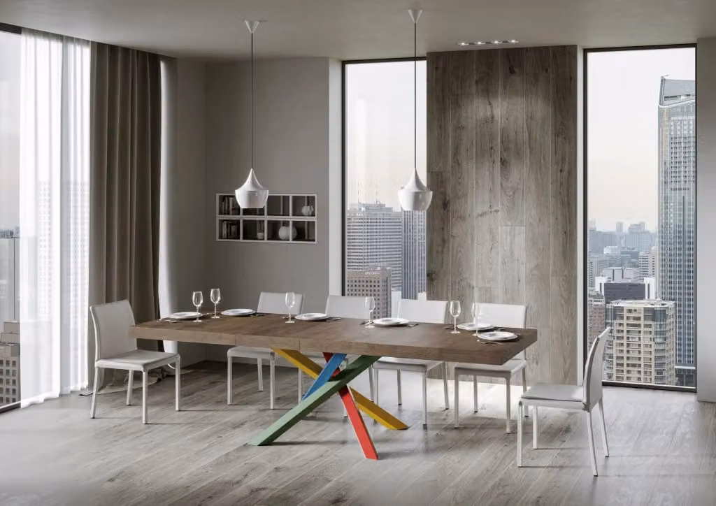 Tavolo allungabile Volta Premium noce con telaio a X, moderno e rettangolare, L/P/H: 90 x 180/440 cm – 2