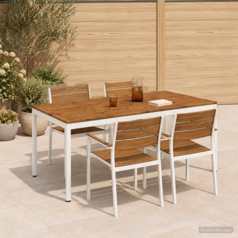 vidaXL Tavolo da giardino rettangolare in legno di acacia bianco e beige L: 100,5 cm, P: 75 cm, H: 60 cm