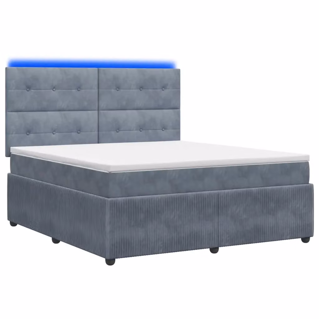 Letto Box Spring vidaXL con Materasso Ibrido e Illuminazione LED, Grigio e Bianco, L/P: 180 x 200 cm – 2