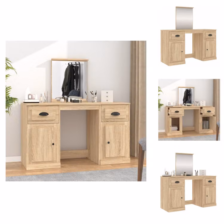 vidaXL Tavolino da toilette con specchio in rovere Sonoma 130x50x132,5 cm - Tavolini da toilette