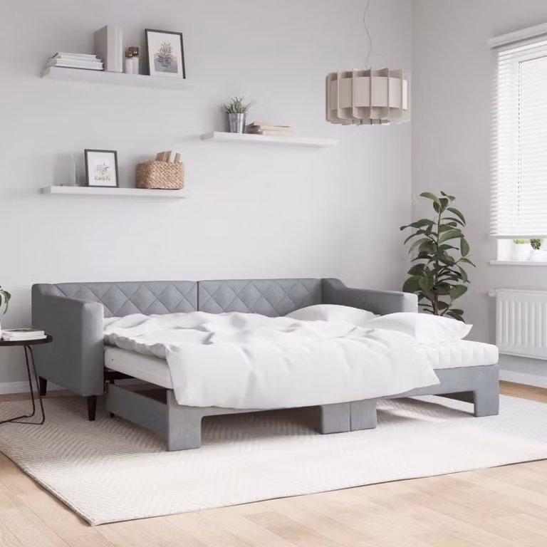 Maison Exclusive - Divano letto estraibile con materasso grigio chiaro 90x190 cm in tessuto