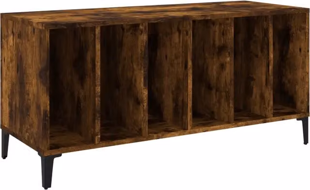 Mobile Porta Dischi in Legno Multistrato Rovere Fumo con Dettagli in Metallo, Design Industrial, L 100 cm x P 38 cm x H 48 cm