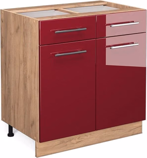 Mobiletto base per cucina Fame-Line Bordeaux lucido/Rovere dorato 80 cm senza piano di lavoro Vicco