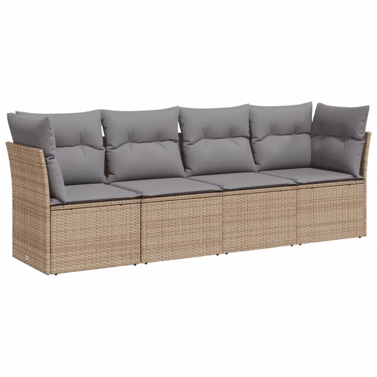 Set Divano da Giardino 4 pz con Cuscini Beige in Polyrattan