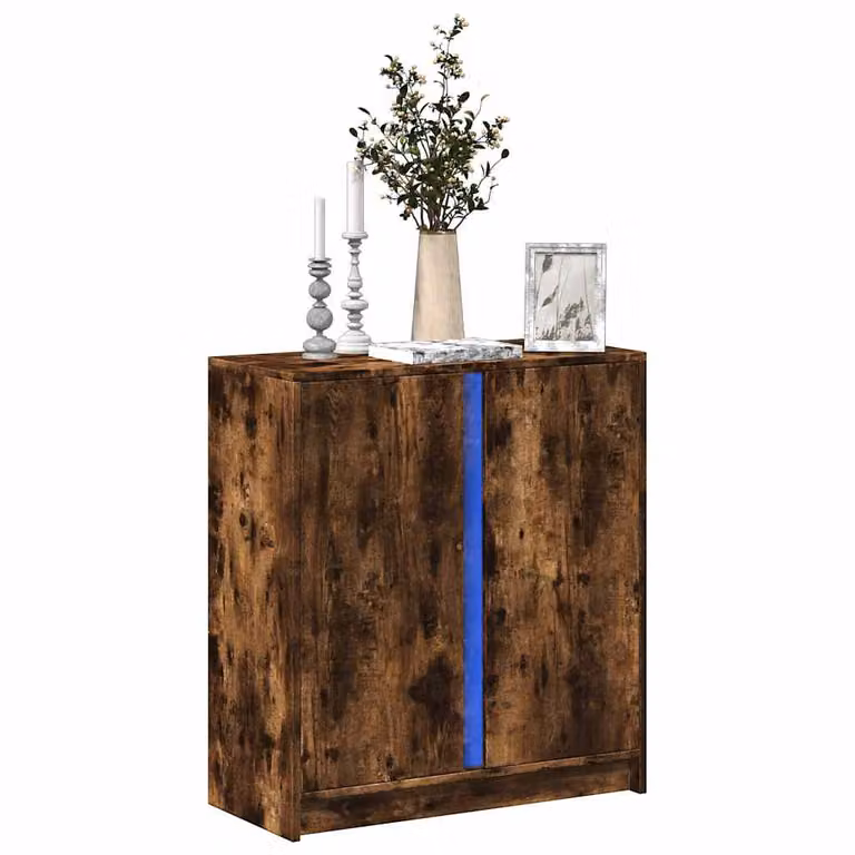 Credenza moderna vidaXL con illuminazione LED in legno Rovere Fumo, L: 77 cm, P: 34 cm, H: 85 cm