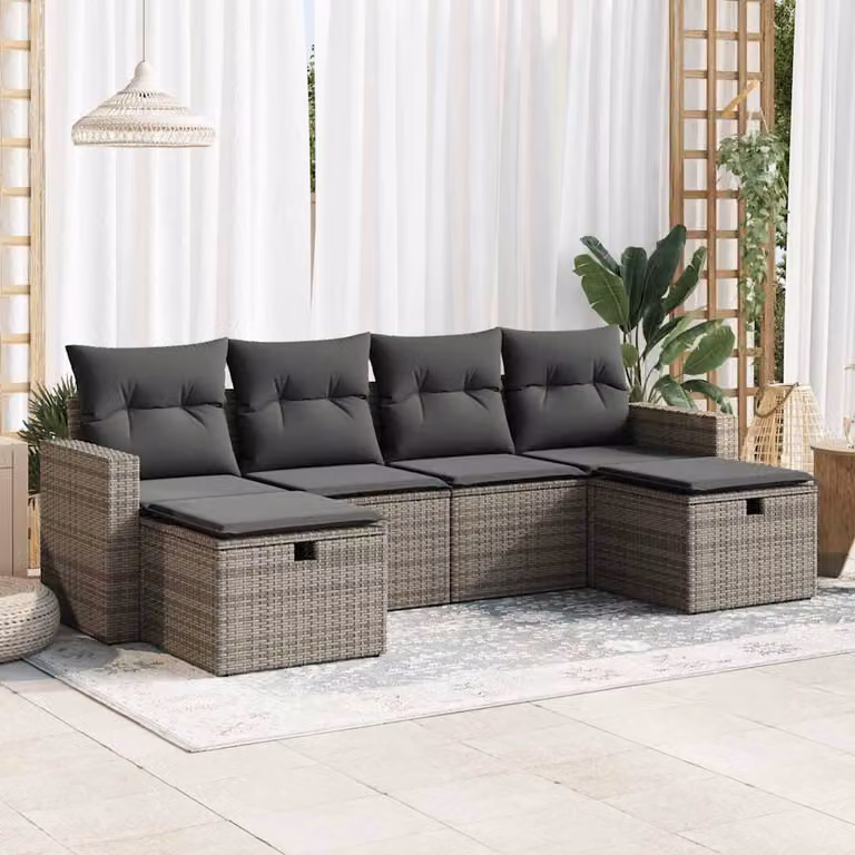 Set Divano da Giardino vidaXL 6 pz in Polyrattan Grigio con Cuscini e Struttura in Metallo