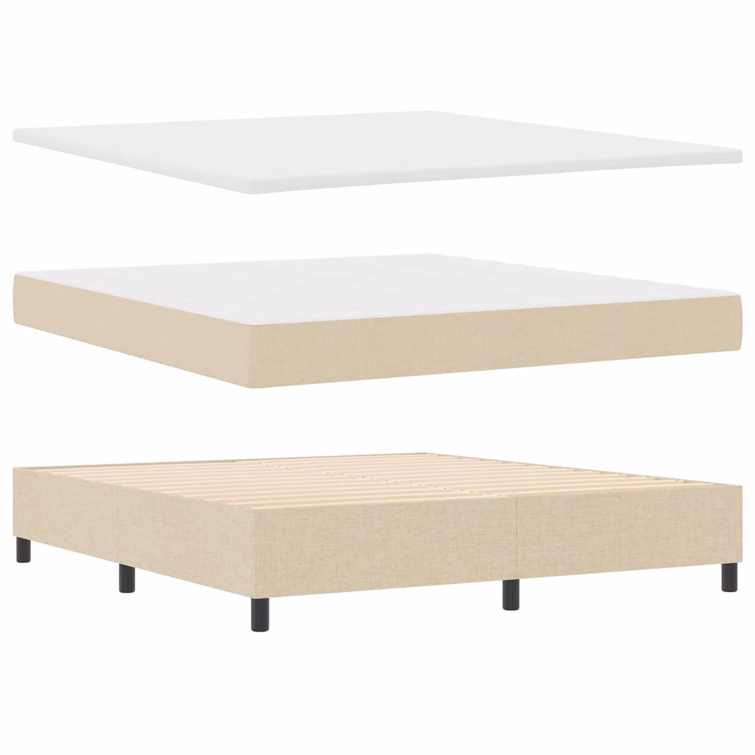 Letto a molle con strisce LED vidaXL in tessuto beige con struttura in legno, L 180 cm x P 200 cm