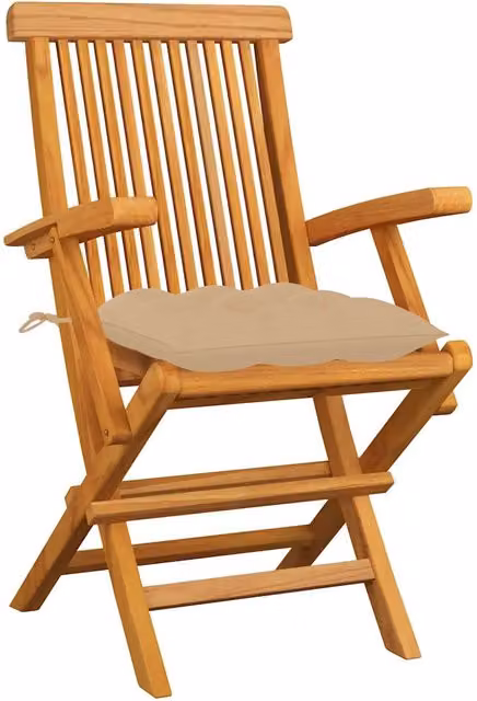 Sedie da Giardino con Cuscini Beige 3 pz | Sedie da Esterno Legno Massello di Teak