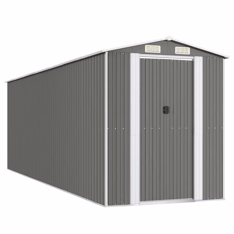 Capanno da Giardino Grigio Chiaro 192x606x223cm Acciaio Zincato