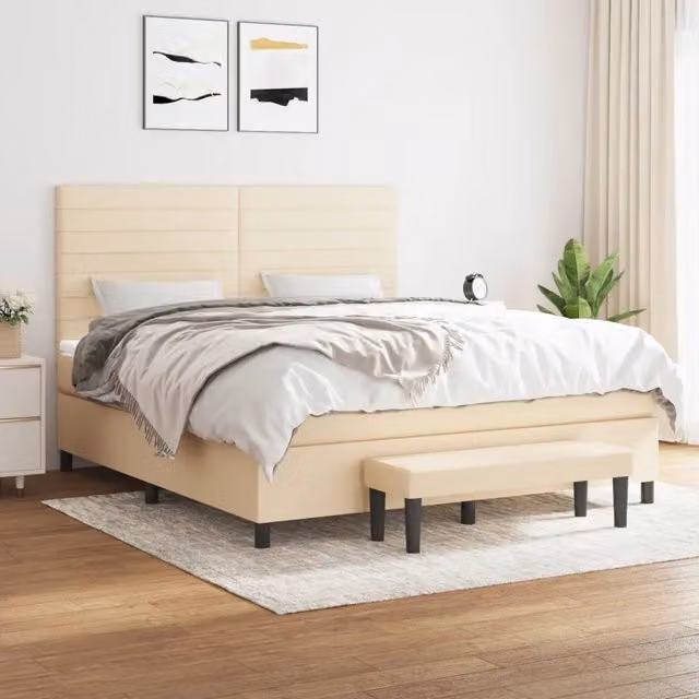 Letto Ibrido con Giroletto a Molle e Materasso vidaXL in Tessuto Beige e Bianco L/P/H: 180 x 200 x 128 cm