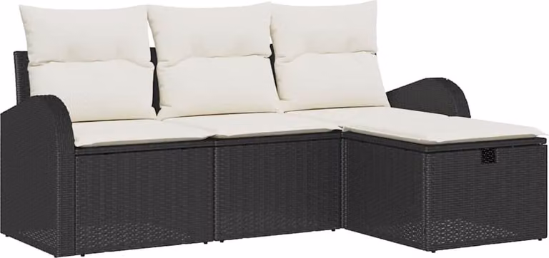 Set Divano da Giardino con cuscino 4 pcs Nero Poly Rattan