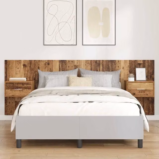 Set Testata con Comodini Integrati vidaXL in Legno Ingegnerizzato Marrone Moderno L: 217 cm, H: 80 cm, P: 32,5 cm
