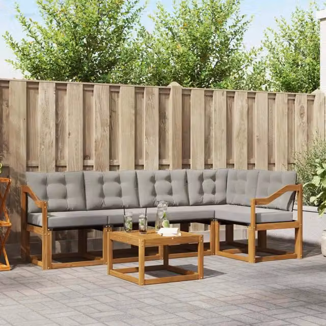 Set di divani da esterno 6 pz Grigio Naturale e Chiaro 3368698